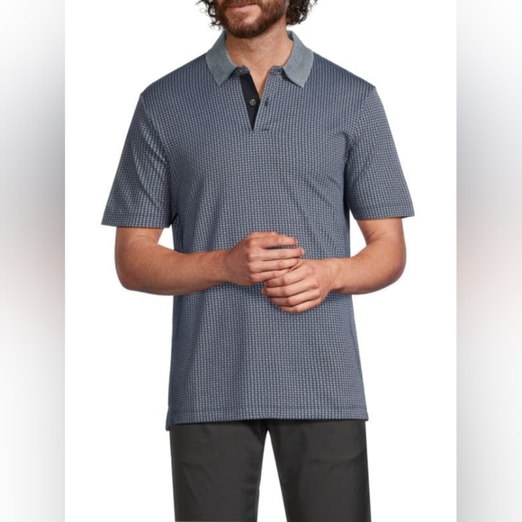 Theory Micro Checked Pima Cotton Blend Polo Eclipse/Olympic Plaid Jacquard